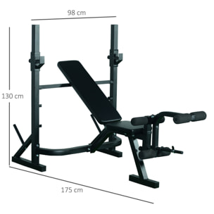 Banco de Pesas Banco de Musculación Multifuncional con Altura Ajustable de 3 Niveles para Entrenamiento Fitness de Cuerpo Completo 175x98x130 cm Negro