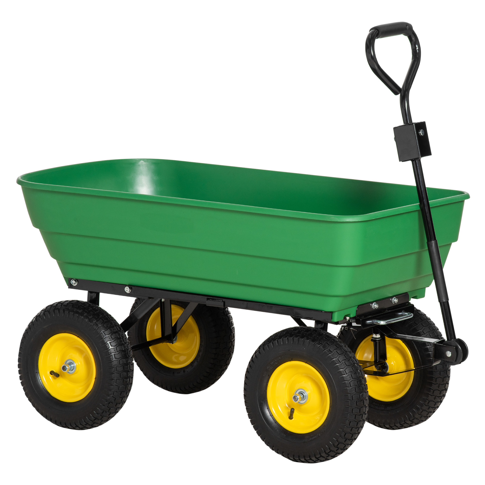 Carro de Jardín Basculante Capacidad 125 L Carga 200 kg Carretilla de Transporte Carro para Playa con Marco de Acero y 4 Ruedas Neumáticas Verde