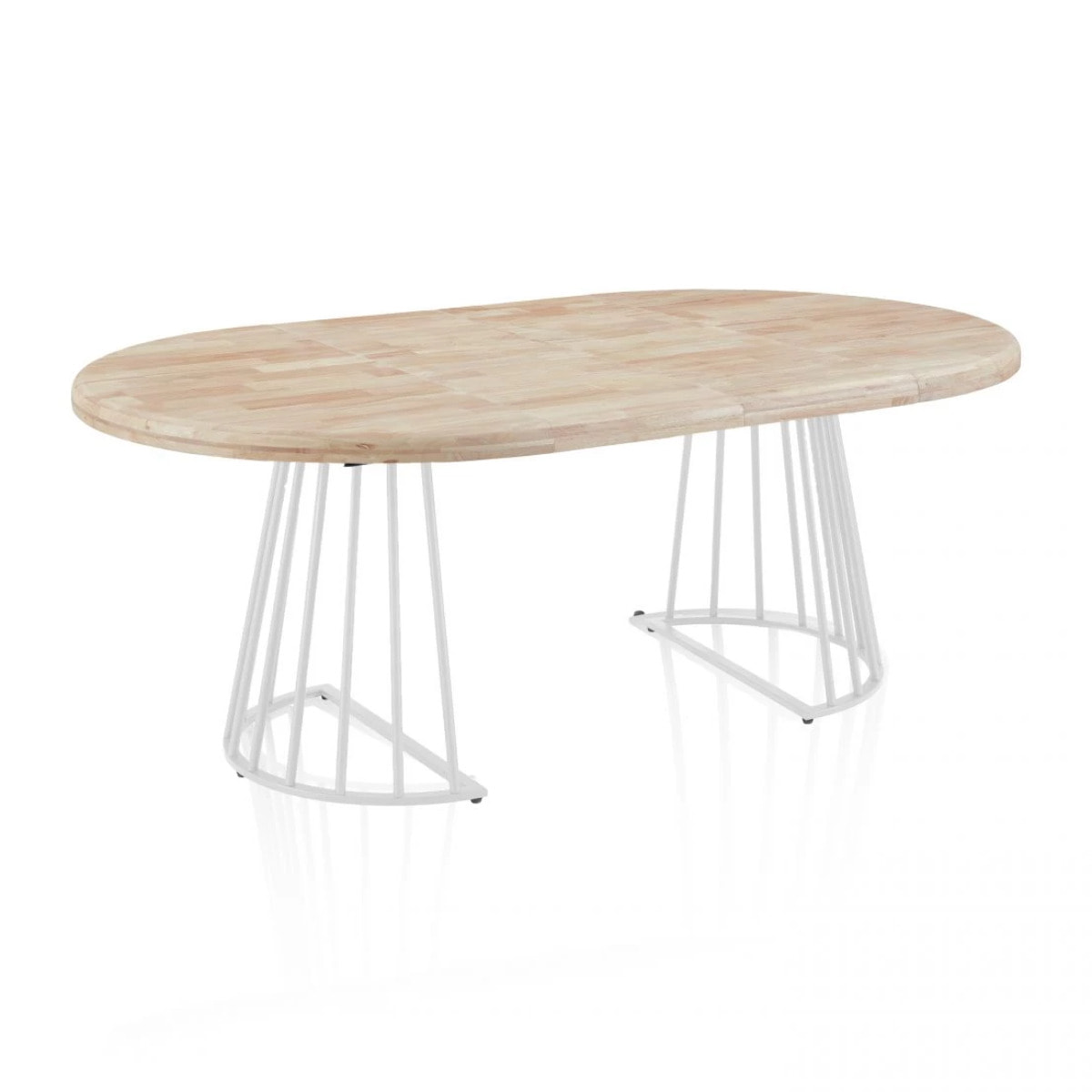 Mesa de comedor redonda extensible en blanco y roble 120-200x120 cm Meztil Blanco - Roble