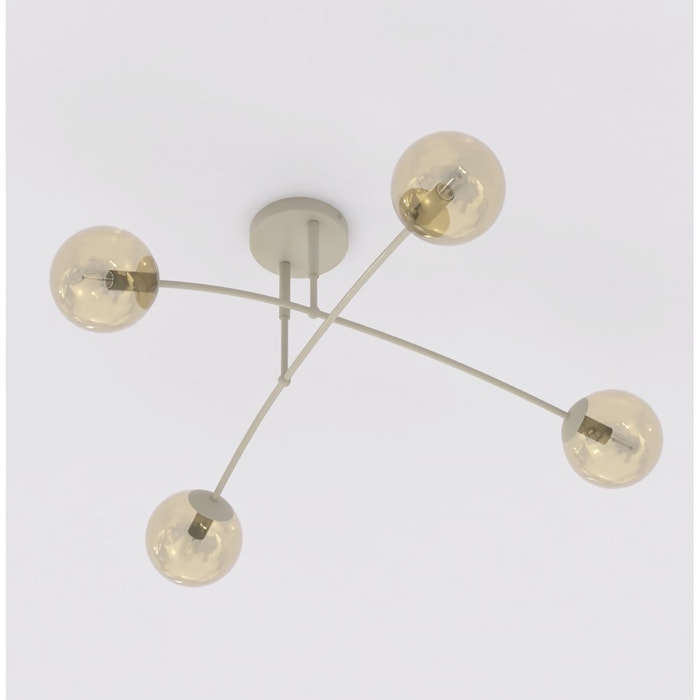 Lampada a sospensione Pregos in acciaio beige e vetro ambrato