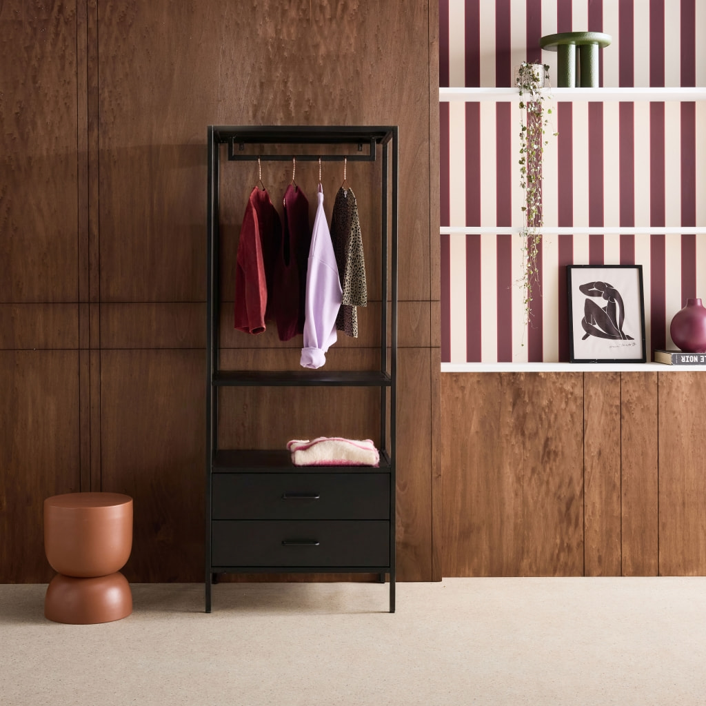 Meuble d'entrée, porte manteau métal avec penderie et 2 tiroirs IDAHO