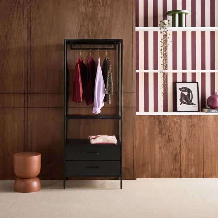 Meuble d'entrée, porte manteau métal avec penderie et 2 tiroirs IDAHO