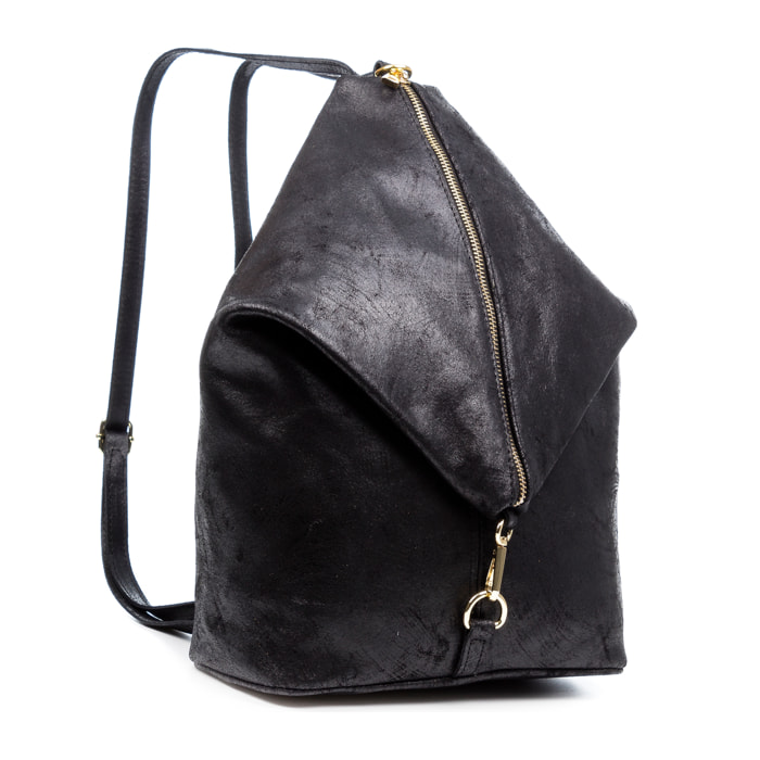 FIRENZE ARTEGIANI Lorena Borsa Zaino da Donna. Vera Pelle Scamosciata Stone Washed Made in Italy 29x12x35 Cm. Colore nero