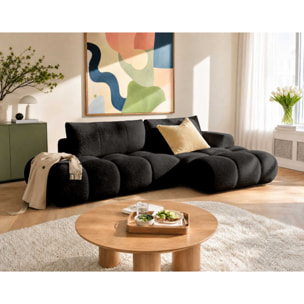 Yulin - Canapé d'angle ouvert droit 4 places convertible avec coffre en tissu bouclette - Noir