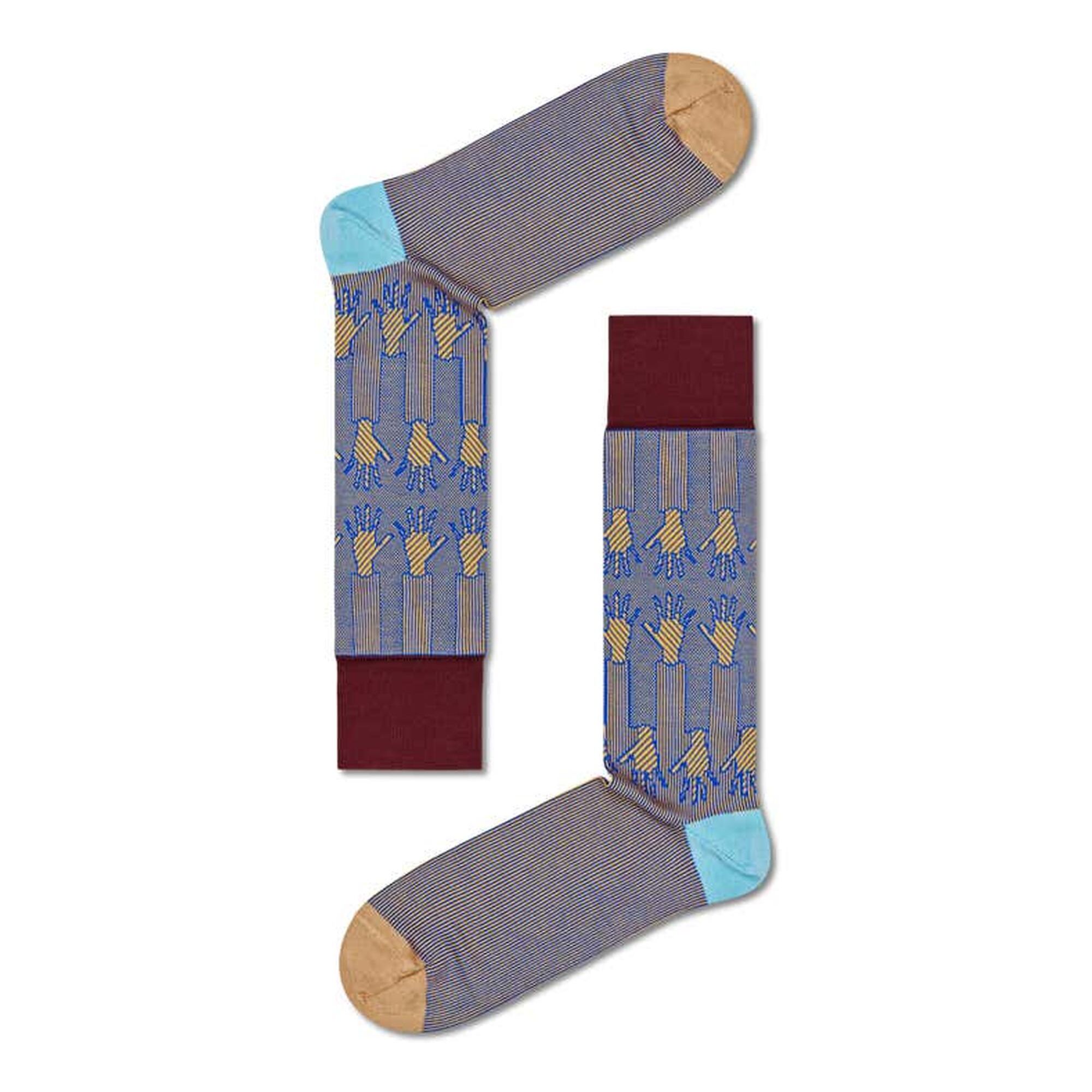 Calcetines dressed hands up diseño azules y amarillos