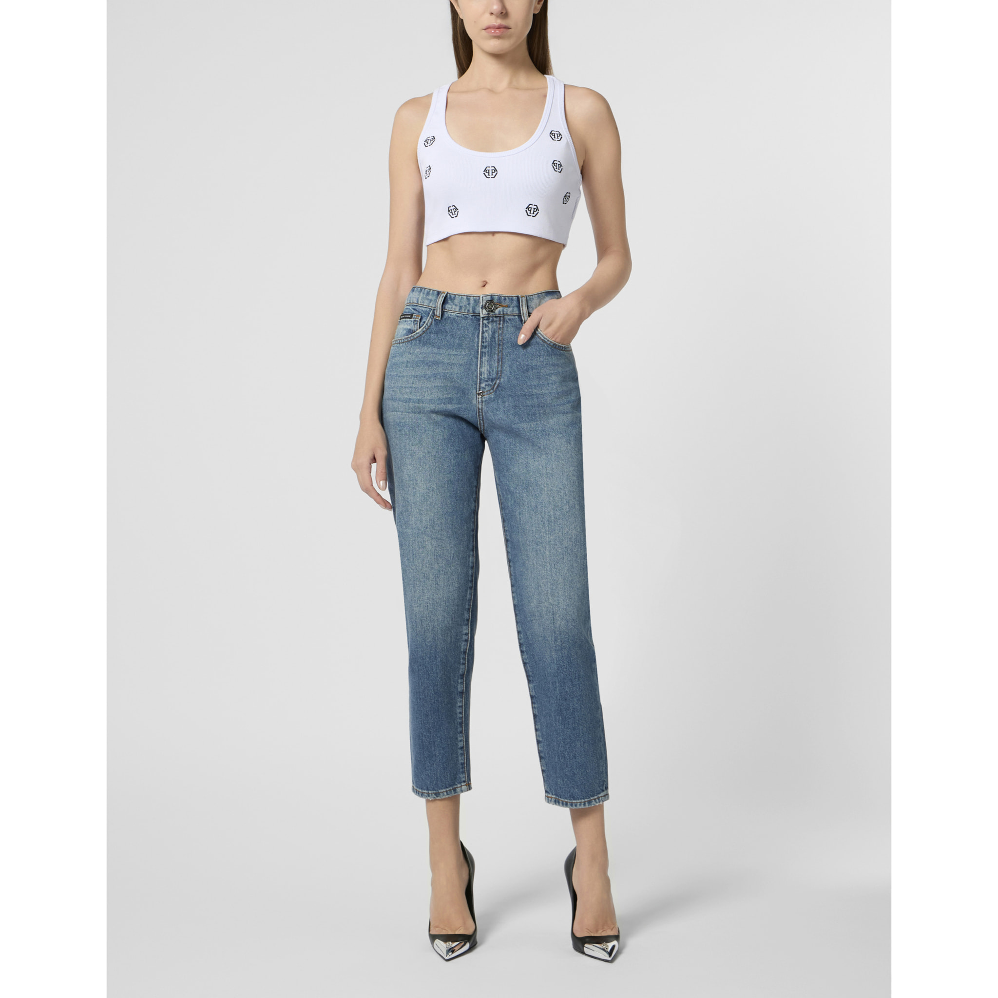 PHILIPP PLEIN Ribbed Mini Tank Top Monogram Monogram