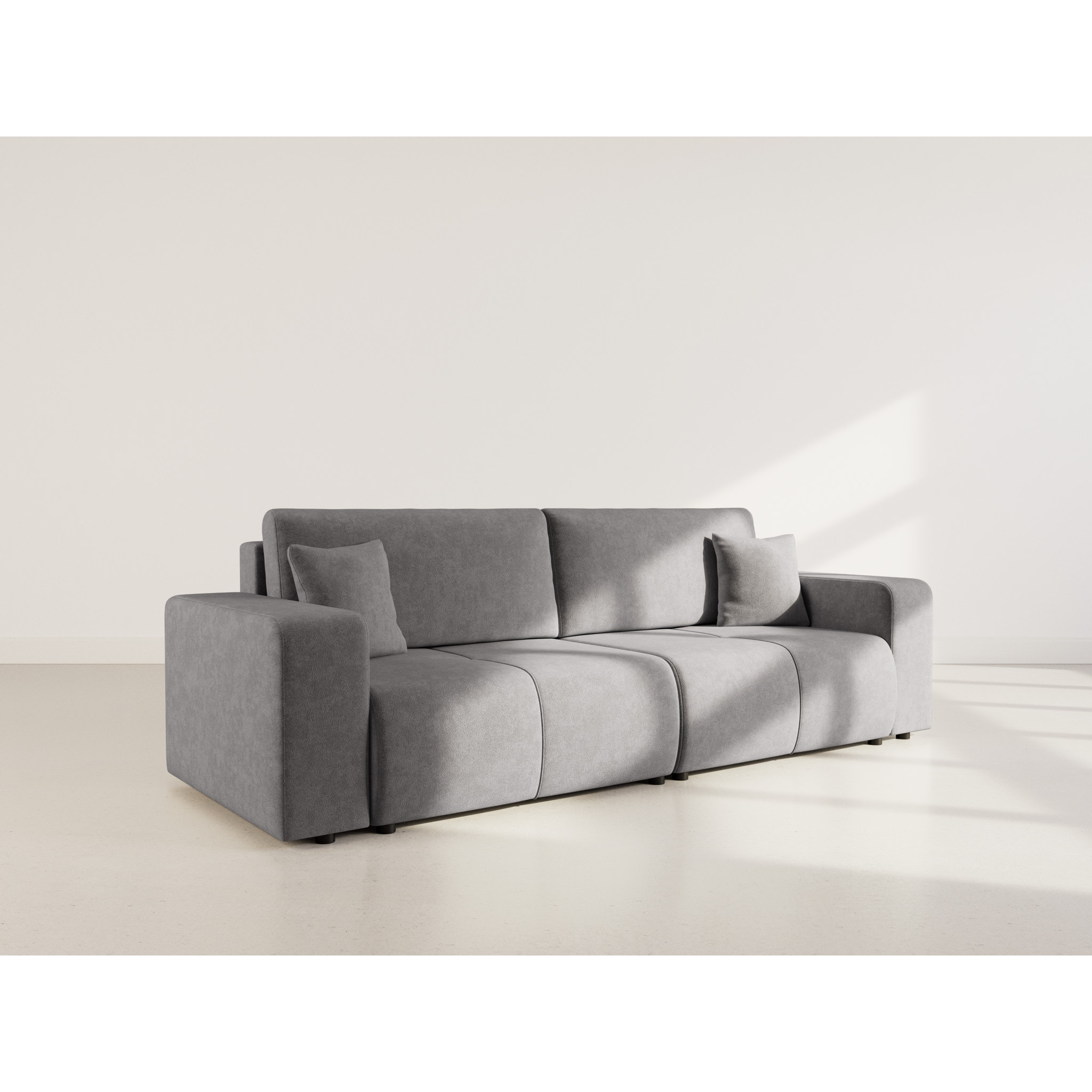 Nicole - Canapé droit 4 places convertible avec coffre en tissu - Gris