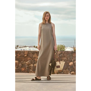 Vestido cotolino caqui sin mangas con logo Polo Club