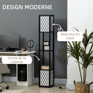 Lampadaire étagère lampe étagère dim. 26L x 26l x 156H cm 2 étagères MDF motif nid d'abeille noir