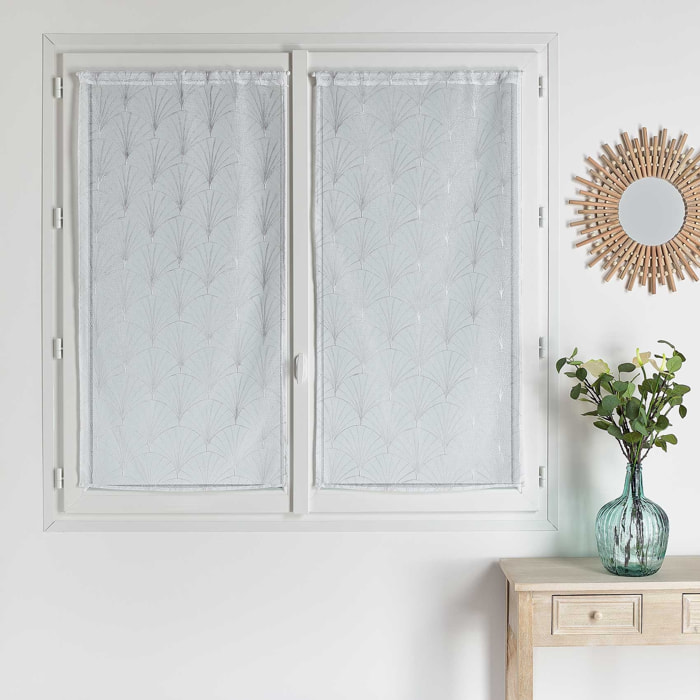 Paire de petits voilages brodés au style art déco - Blanc