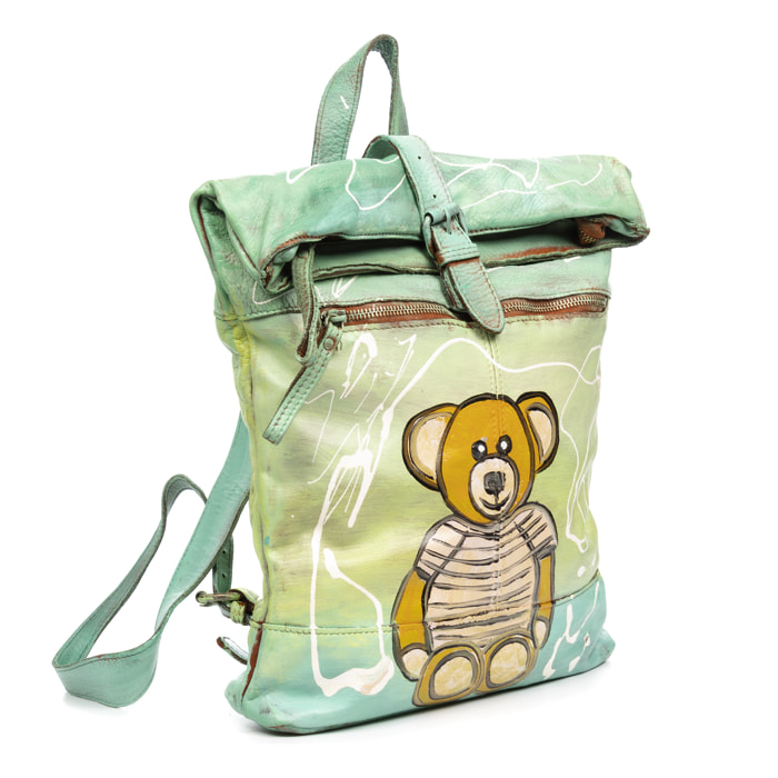 Antrona zaino donna. Pelle autentica finitura Sauvage dipinta a mano.