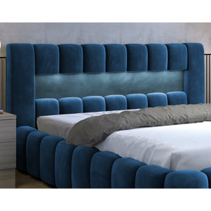 Cleo - lit coffre avec led - 160x200 cm - sommier inclus - en velours - Bleu canard