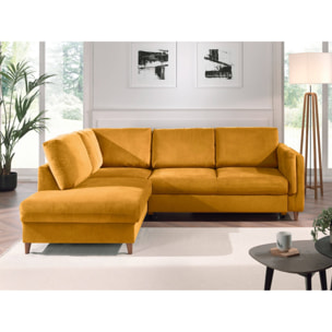 Brooke - canapé d'angle gauche - convertible - 5 places - en velours - Jaune
