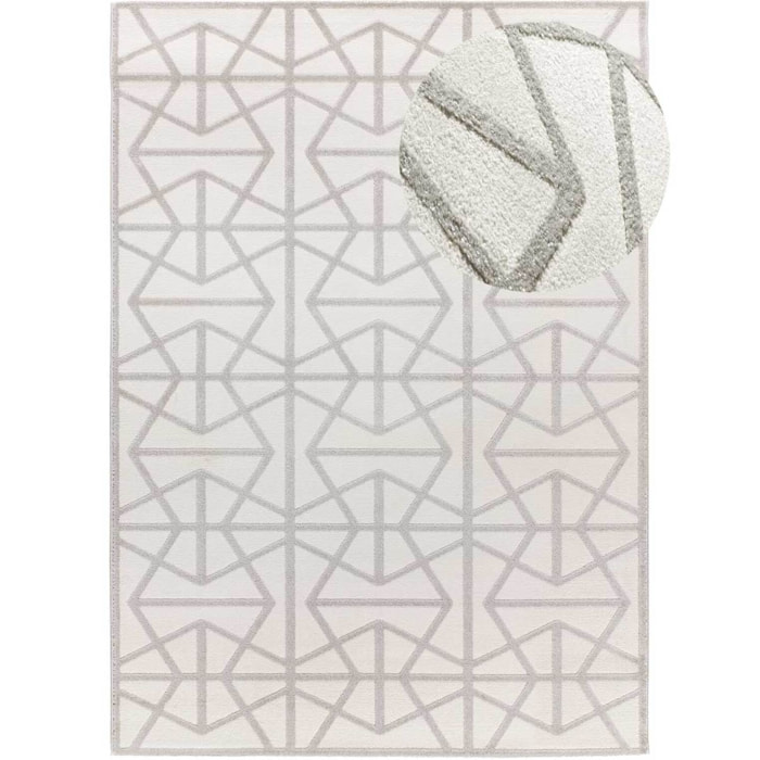 FLORA Alfombra geométrica con relieve en tonos blanco y gris, varias medidas disponibles