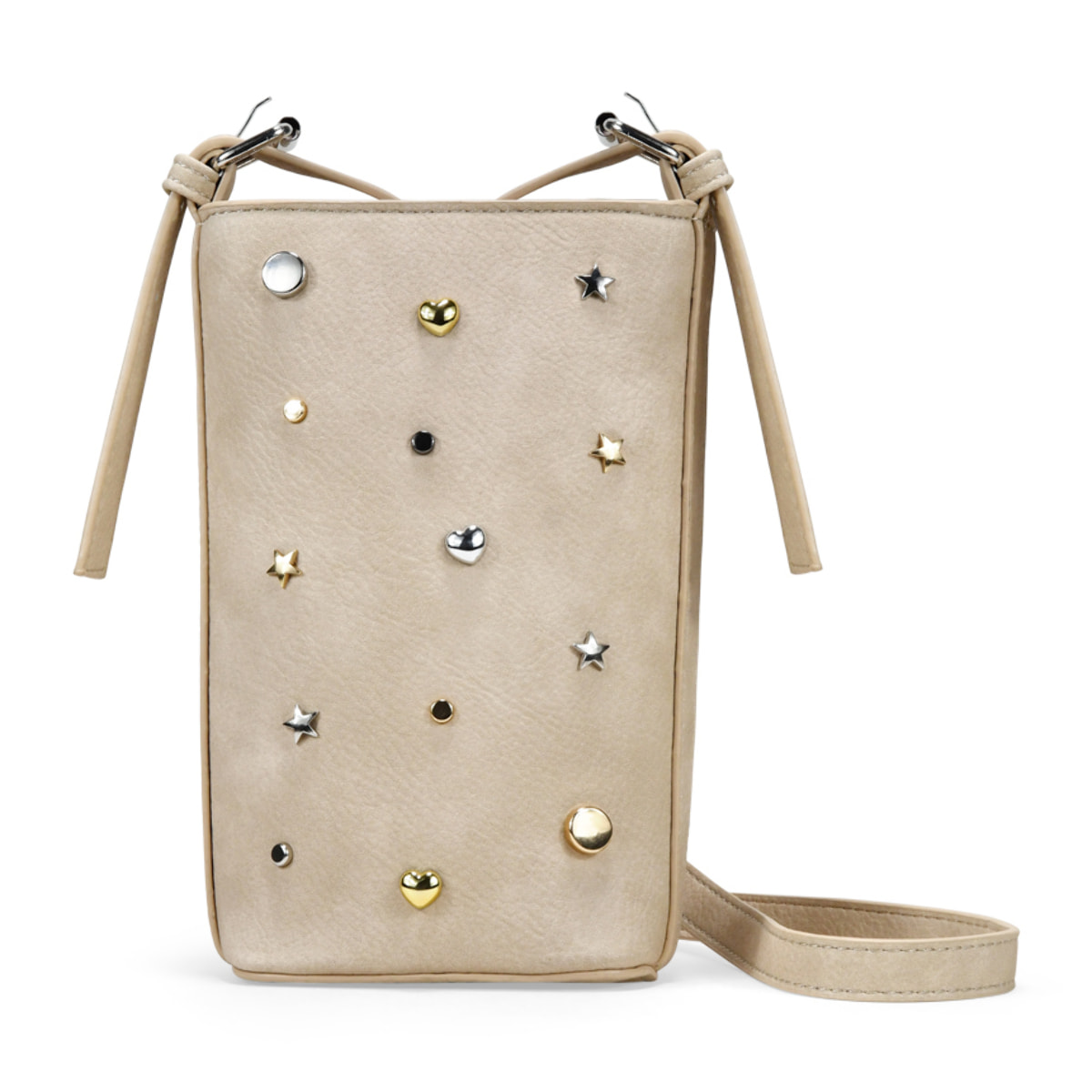 Bolso bandolera arena con apliques metálicos