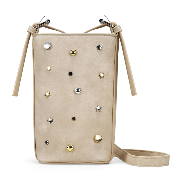 Bolso bandolera arena con apliques metálicos