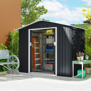 Abri de jardin - cabanon porte verrouillable - 213 x 130 x 185 cm - tôle d'acier anthracite