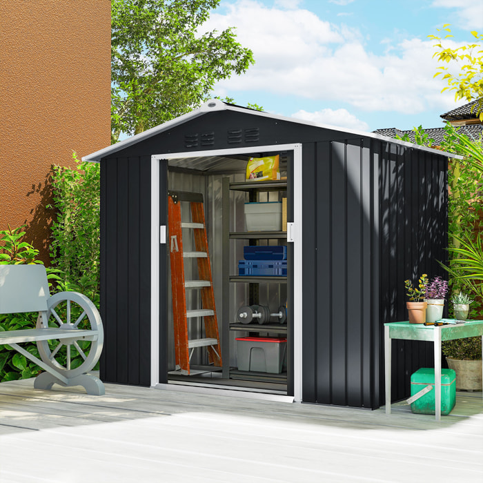 Abri de jardin - cabanon porte verrouillable - 213 x 130 x 185 cm - tôle d'acier anthracite