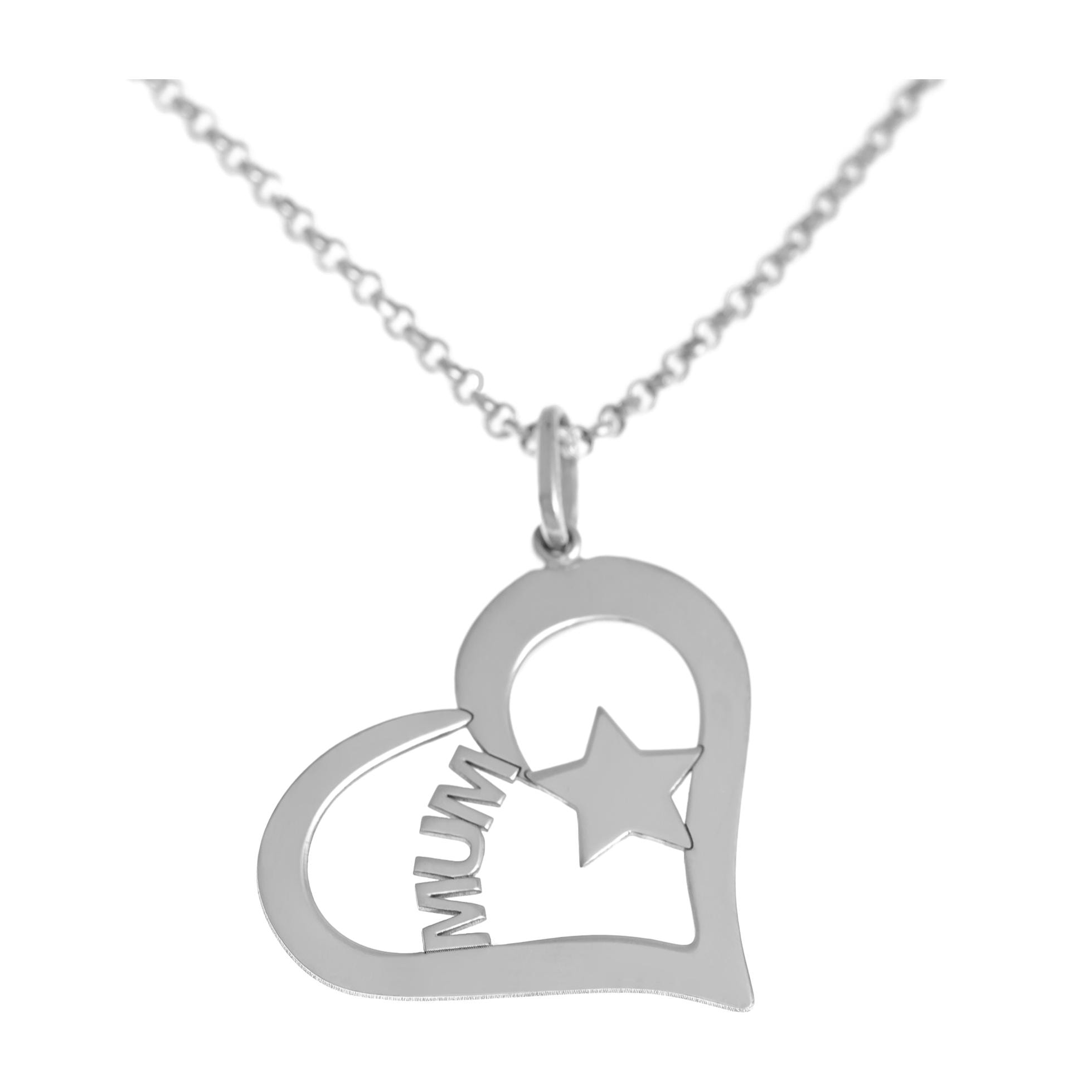 Collana in Argento 925 con pendente a forma di cuore e scritta MUM