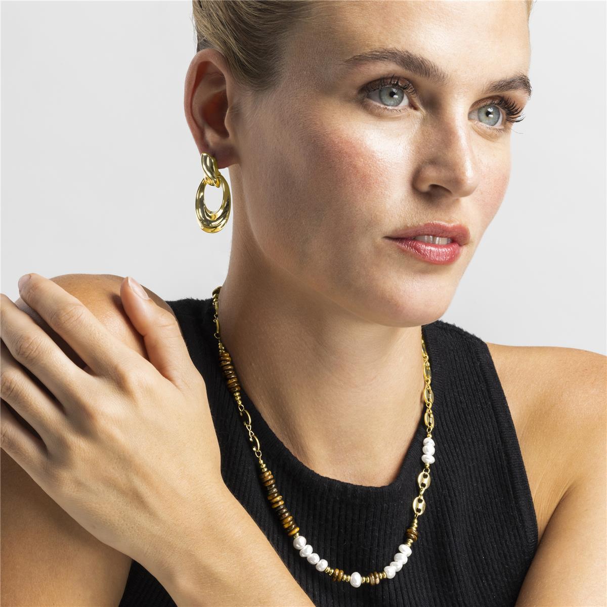 Collar con Ojo de Tigre acabado oro 18k