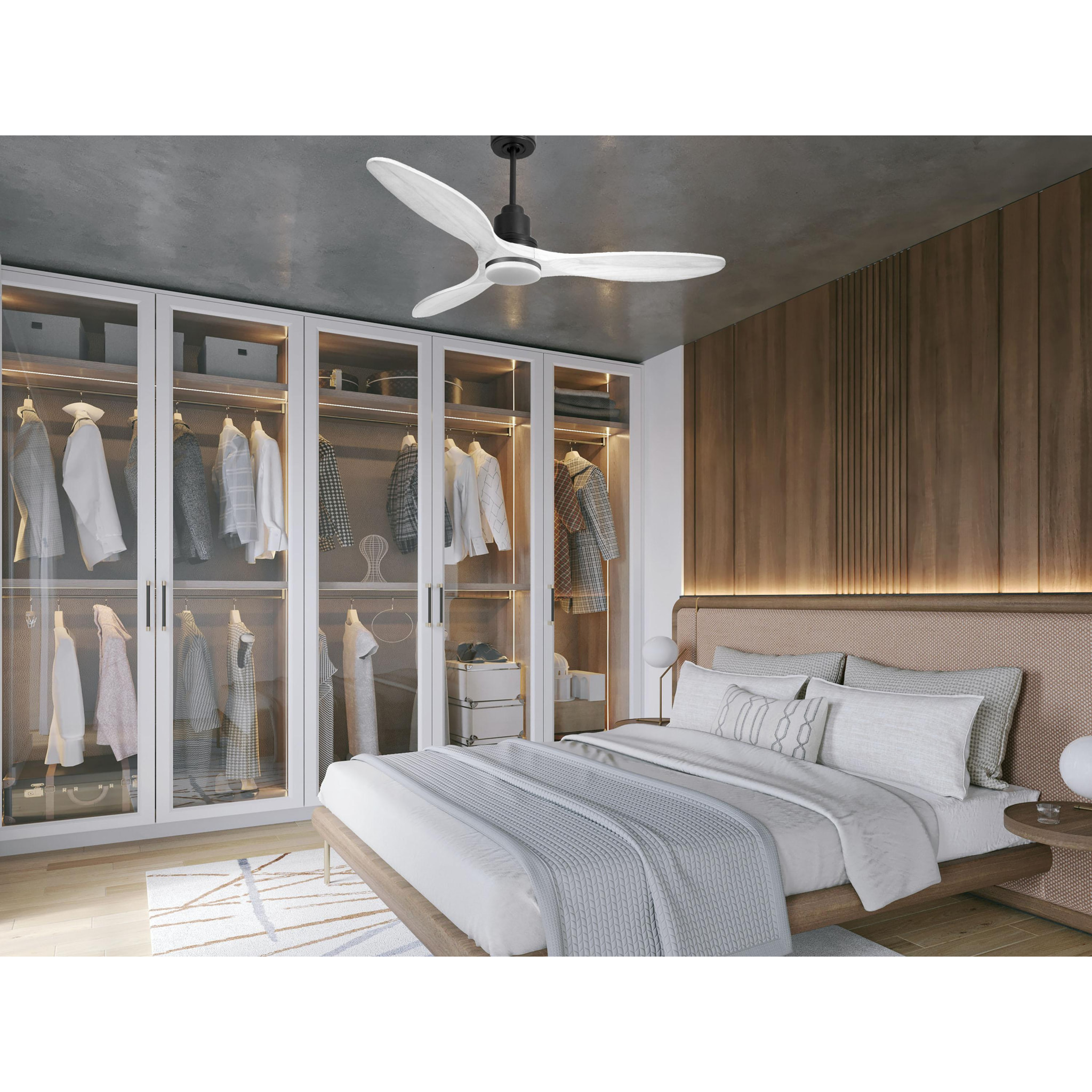 Ventilateur de plafond Réversible  Thermostat Dimmable Wifi Moteur à courant continu Toits en pente Télécommande Lumière à trois tons Hypersilence Mémoire