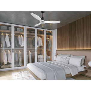 Ventilateur de plafond Réversible  Thermostat Dimmable Wifi Moteur à courant continu Toits en pente Télécommande Lumière à trois tons Hypersilence Mémoire