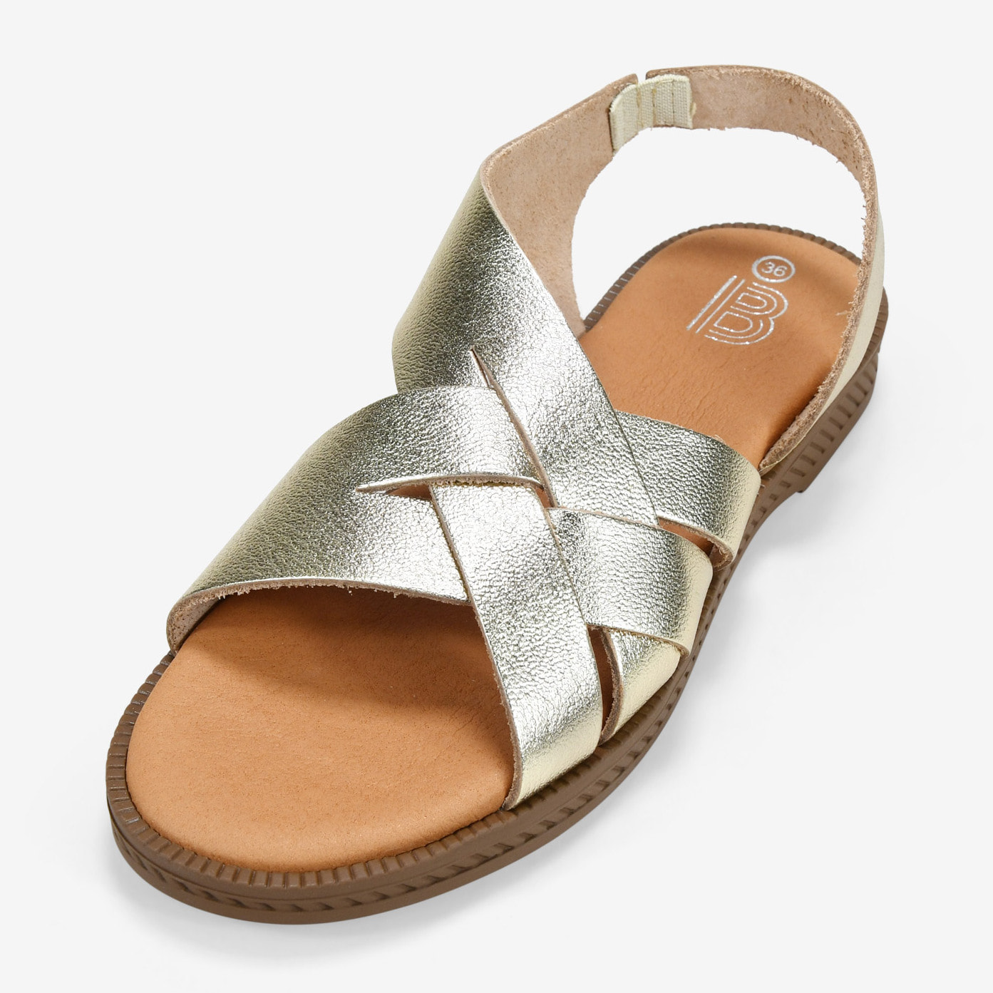 Sandalias doradas en piel con trenzado