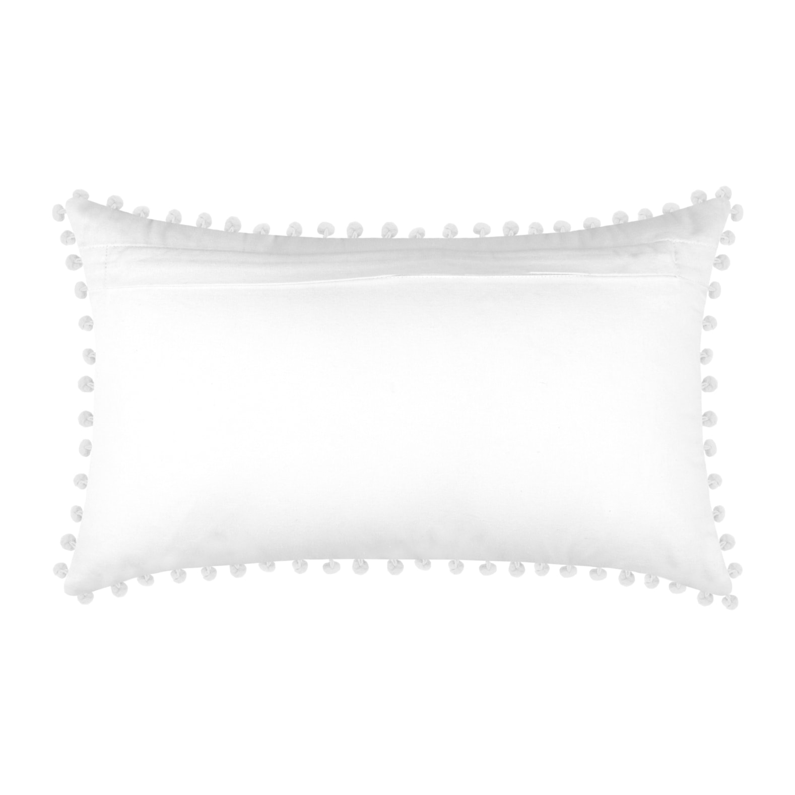 Coussin rectangulaire en coton déhoussable à pompons - Blanc