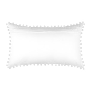 Coussin rectangulaire en coton déhoussable à pompons - Blanc