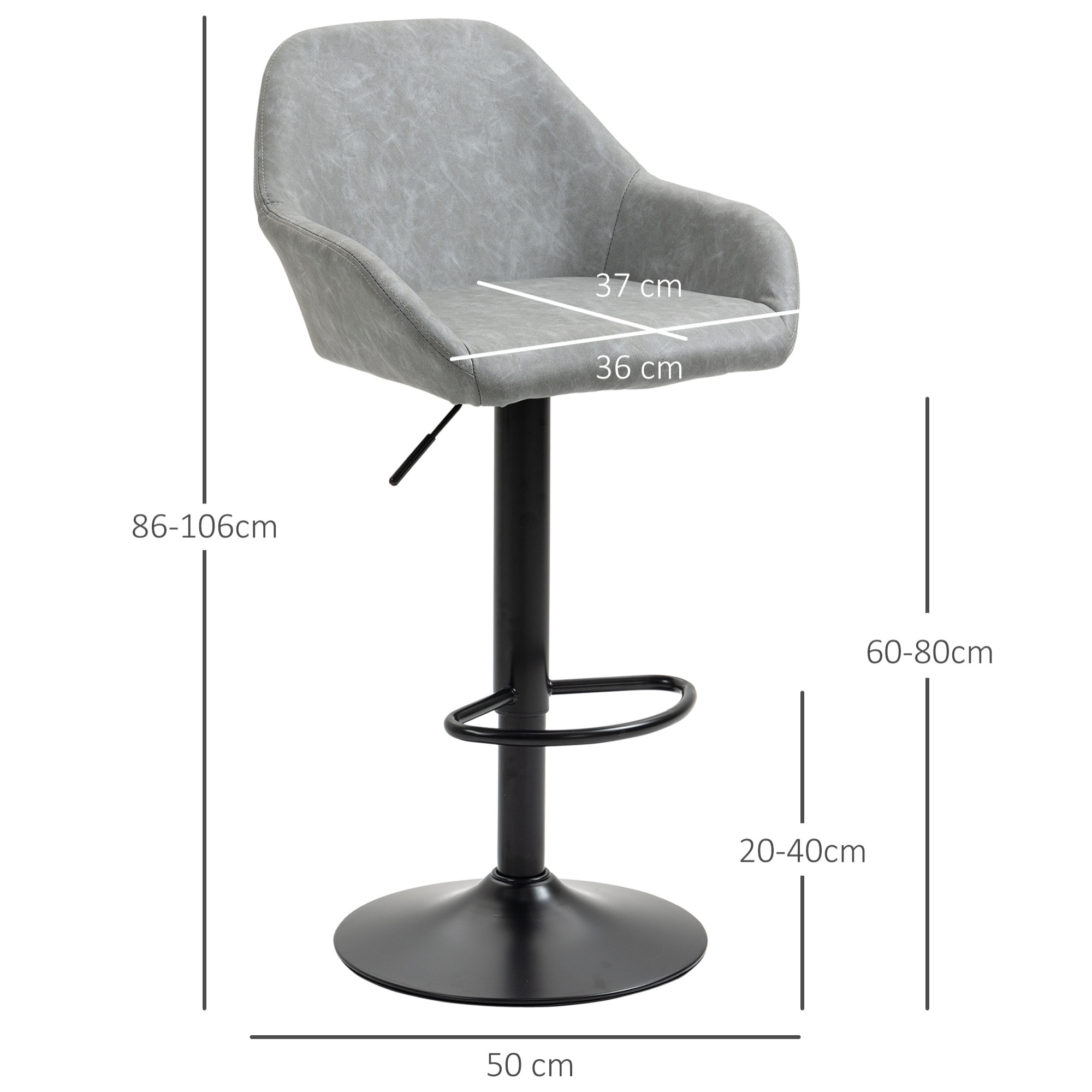 Lot de 2 tabourets de bar design - chaises de bar réglables pivotantes - acier noir synthétique effet vieilli
