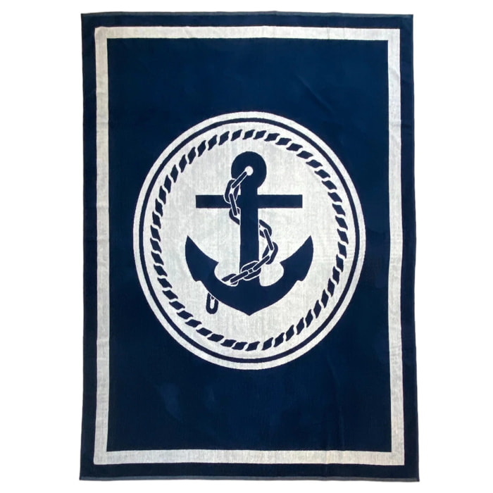 Serviette de plage XL éponge velours Jacquard Bleu 140x180 400g/m² - Madison