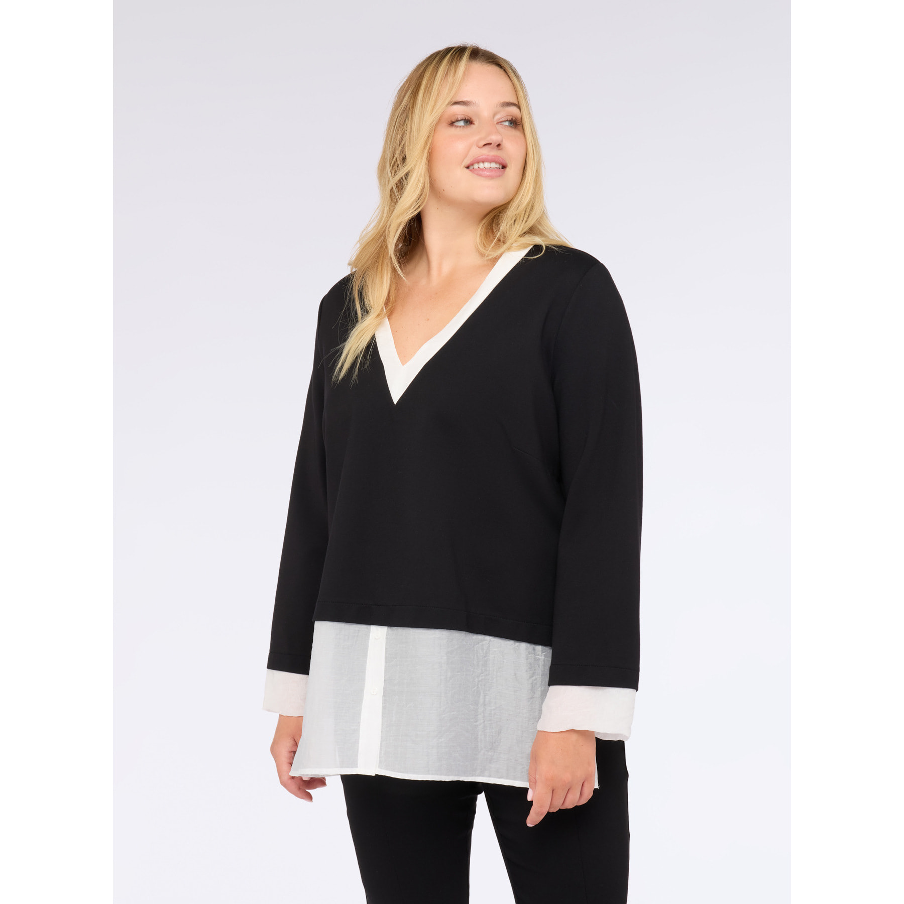 Fiorella Rubino - Camisa con sudadera de jersey integrada - Negro