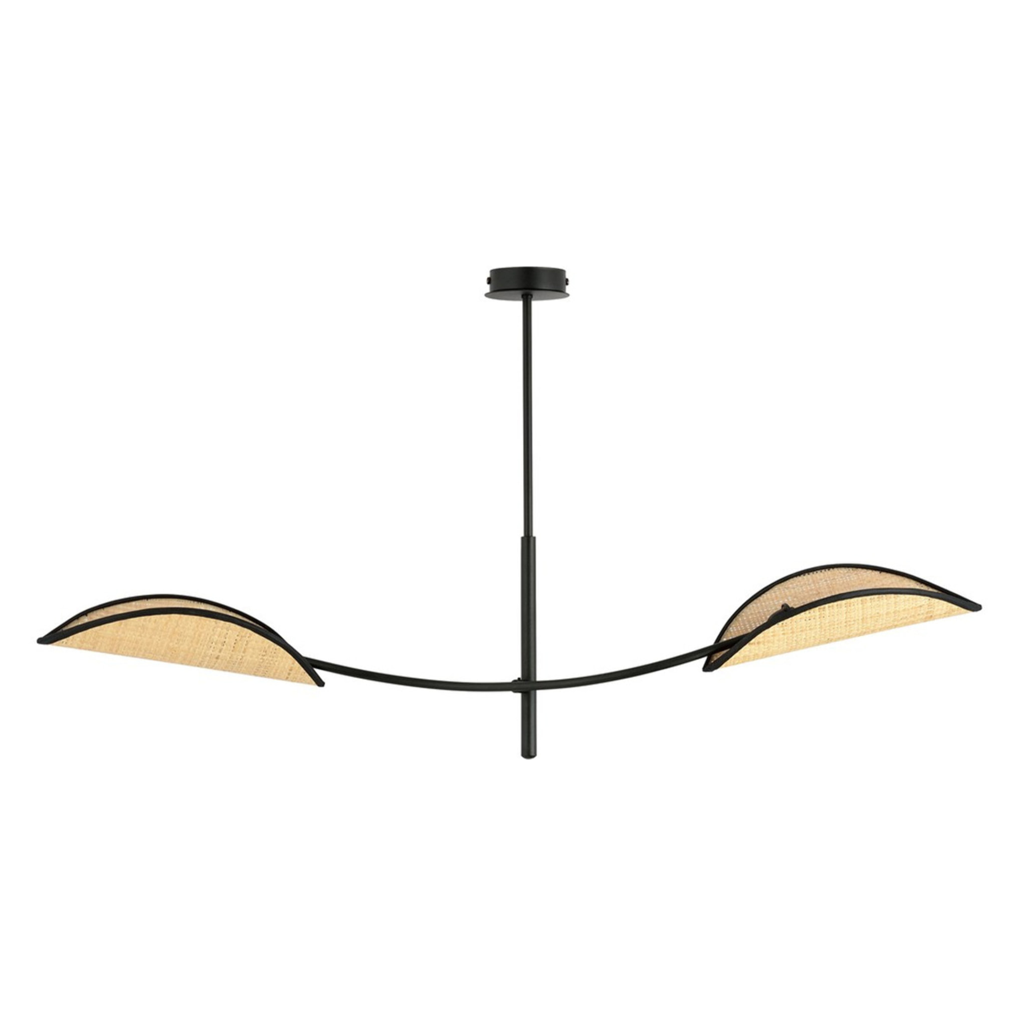 Lampada a sospensione Lotus in acciaio nero e rattan