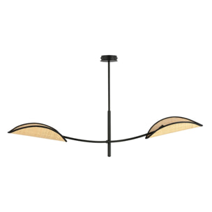 Lampada a sospensione Lotus in acciaio nero e rattan
