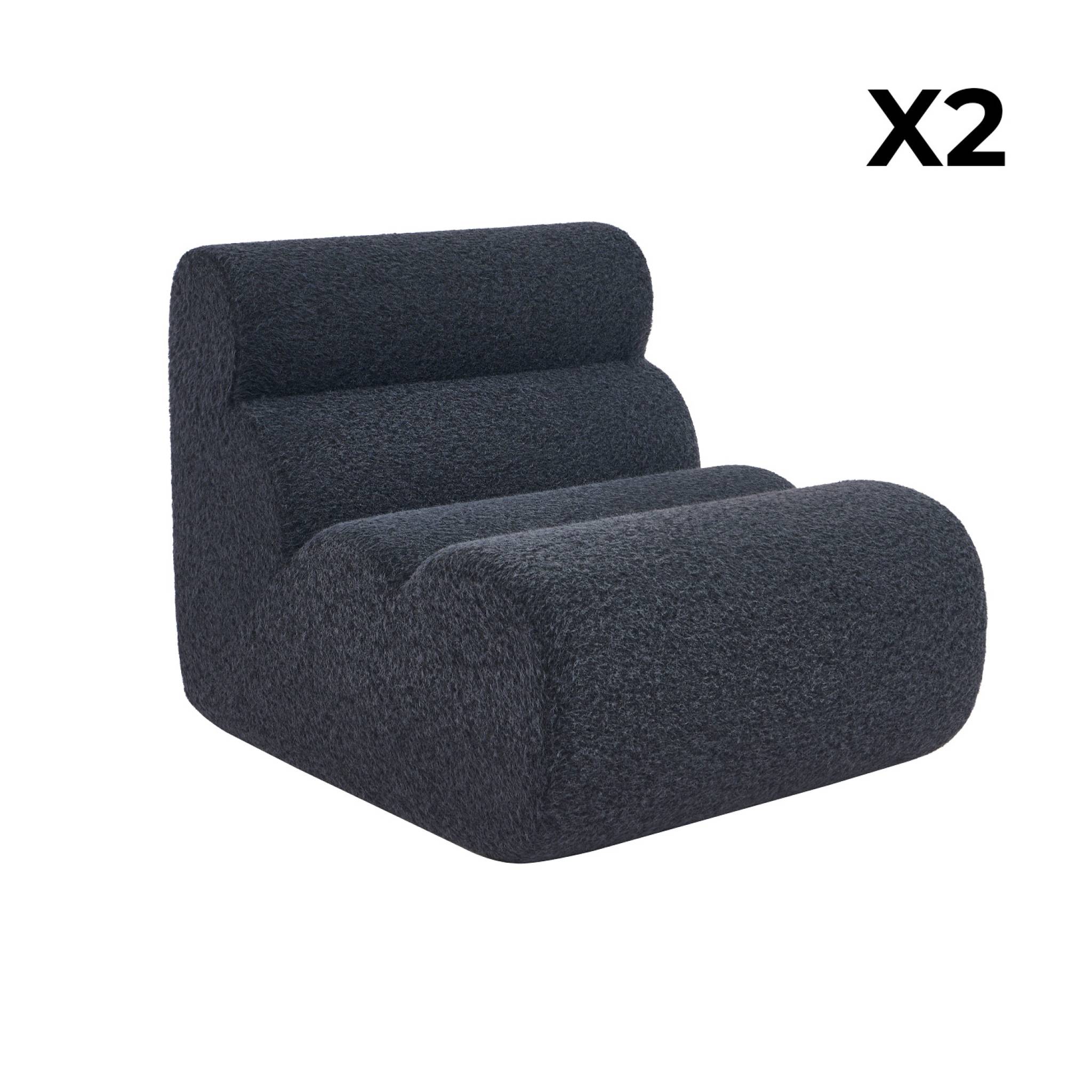Lot de 2 chauffeuses tissu effet alpaca bleu foncé 1 place - L 81 x P 99 x H 75cm - Nova