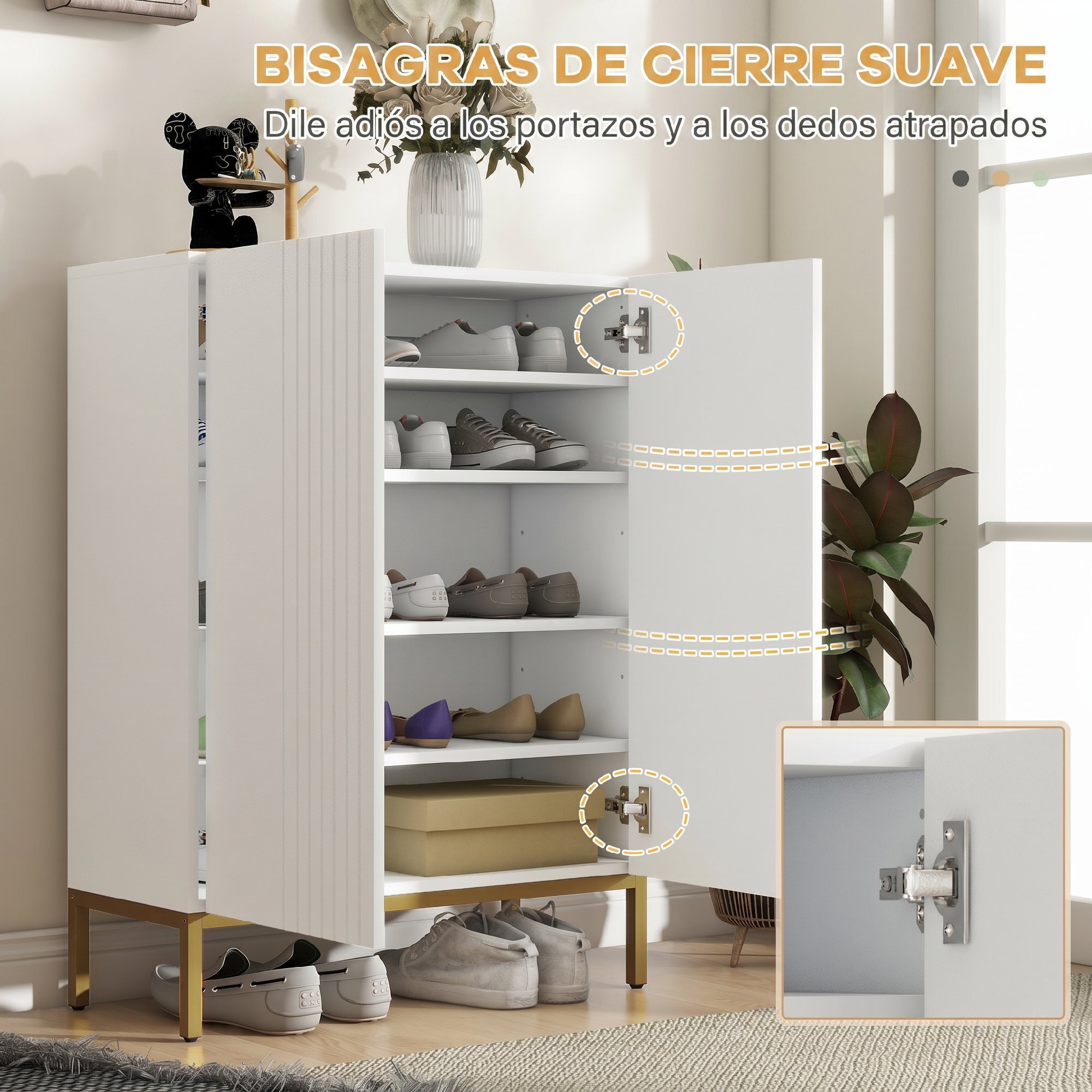 Mueble Zapatero de 5 Niveles, Armario para Zapatos con Puertas de Cierre Suave, Estantes Ajustables, para 15-20 Pares de Zapatos, Zapatero para Pasillo Recibidor, 72x31,5x95 cm, Blanco