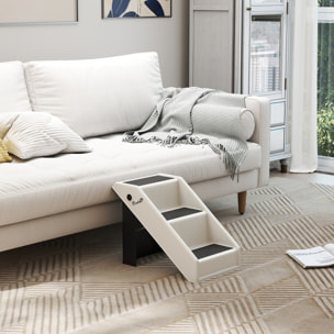 Escalera para Perros Plegable de 3 Peldaños, Portátil, Escalera para Mascotas Mayores, Perros Pequeños, Gatos, para Cama, Sofá, 53x30,5x36,5 cm, Blanco Crema