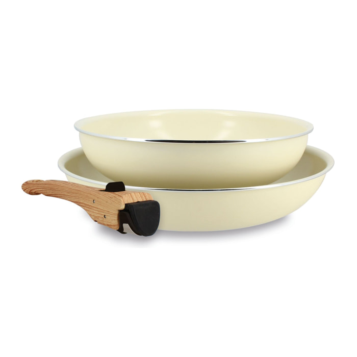 Lot de 2 poêles revêtement céramique crème - Tous feux COLORAMA
