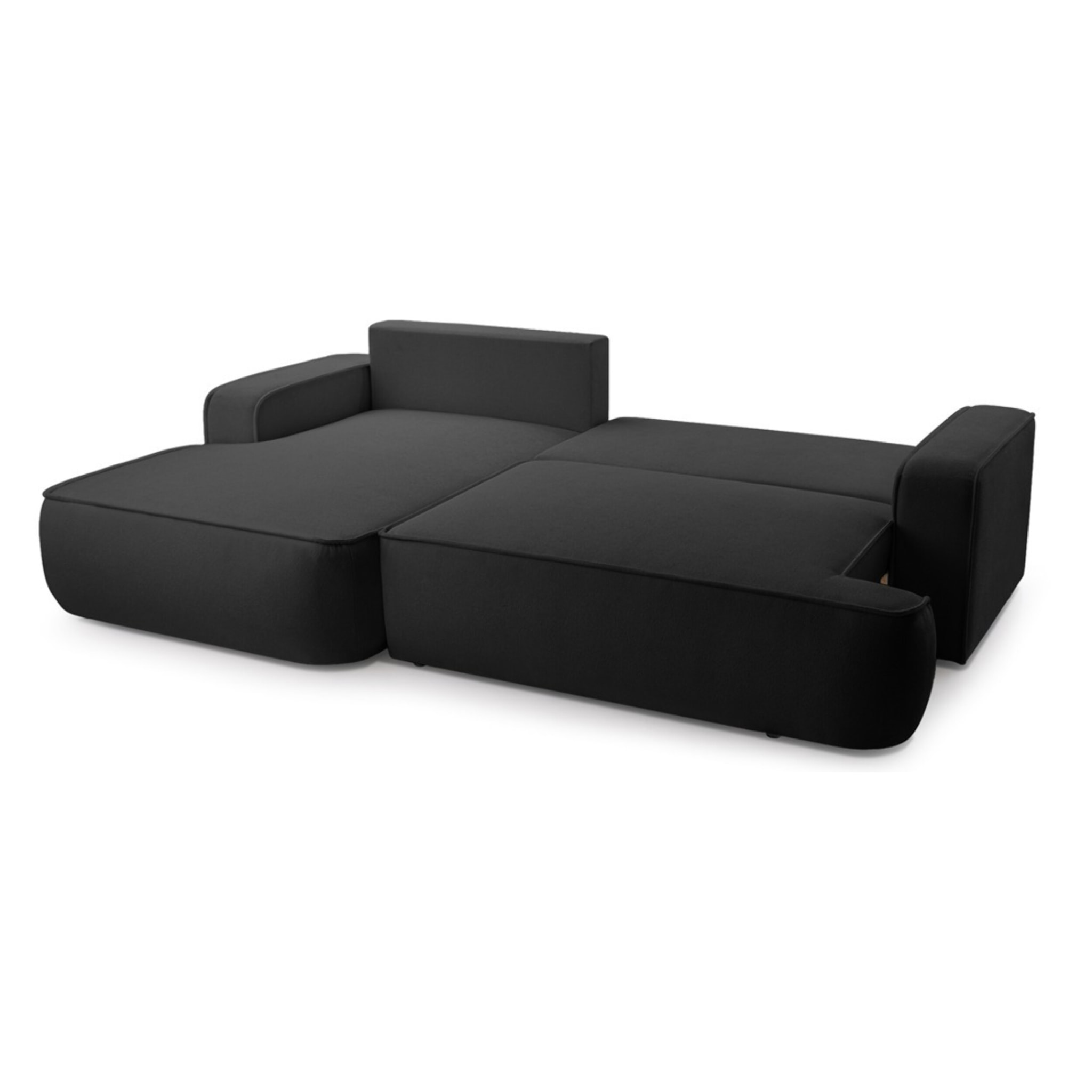 Nessino - canapé d'angle gauche 4 places - convertible avec coffre - en tissu texturé - Noir