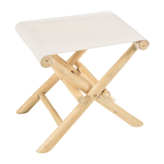 WILL - Tabouret pliant en branches de teck pieds croisés assise tissu