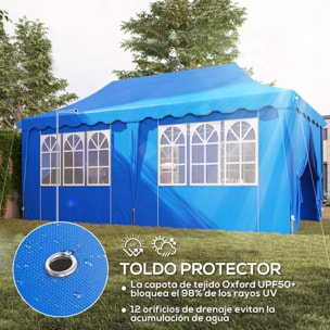 Carpa Plegable Pop-up Gazebo 6x3 m Cenador Plegable con 6 Paredes Laterales Anti-UV Altura Ajustable Bolsa de Arena y Bolsa de Transporte para Camping Fiestas