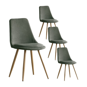 Pack de 4 chaises -tissu et bois, pieds métaliques-couleur vert 47 x 87 x 51 cm
