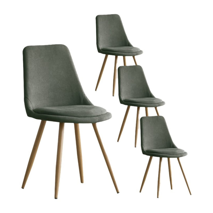 Pack de 4 chaises -tissu et bois, pieds métaliques-couleur vert 47 x 87 x 51 cm