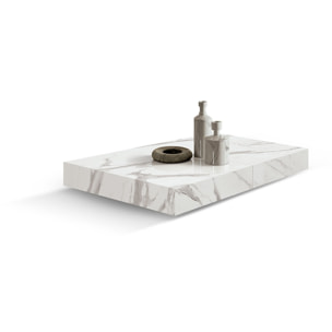 Tavolino CAMOGLI in legno, finitura bianco statuario e base in metallo nero trasformabile, 120x80 cm - 220x80 cm