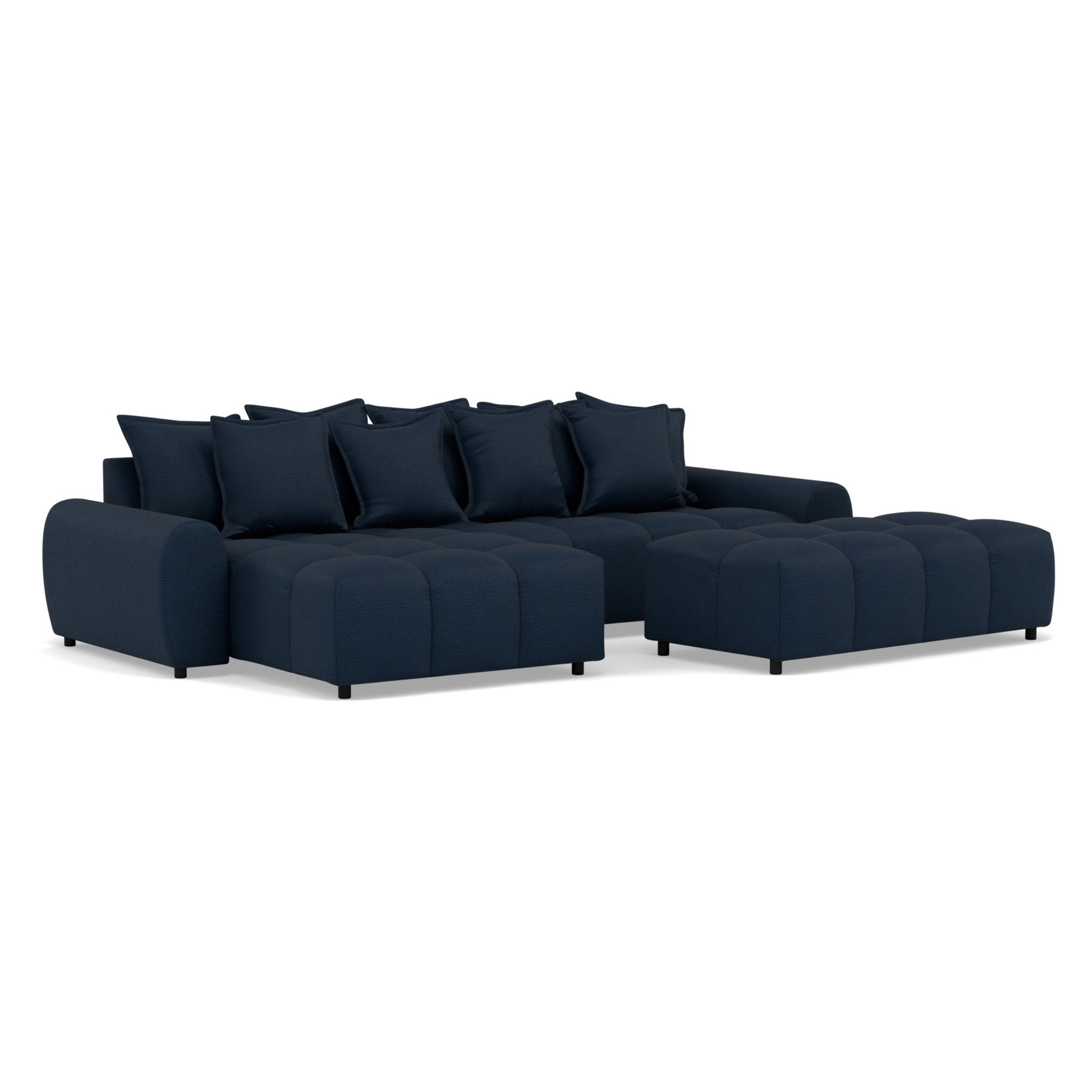 Adelaide - canapé d'angle réversible 4 places avec pouf d'appoint en tissu texturé - Bleu