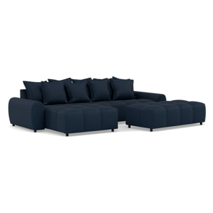 Adelaide - canapé d'angle réversible 4 places avec pouf d'appoint en tissu texturé - Bleu