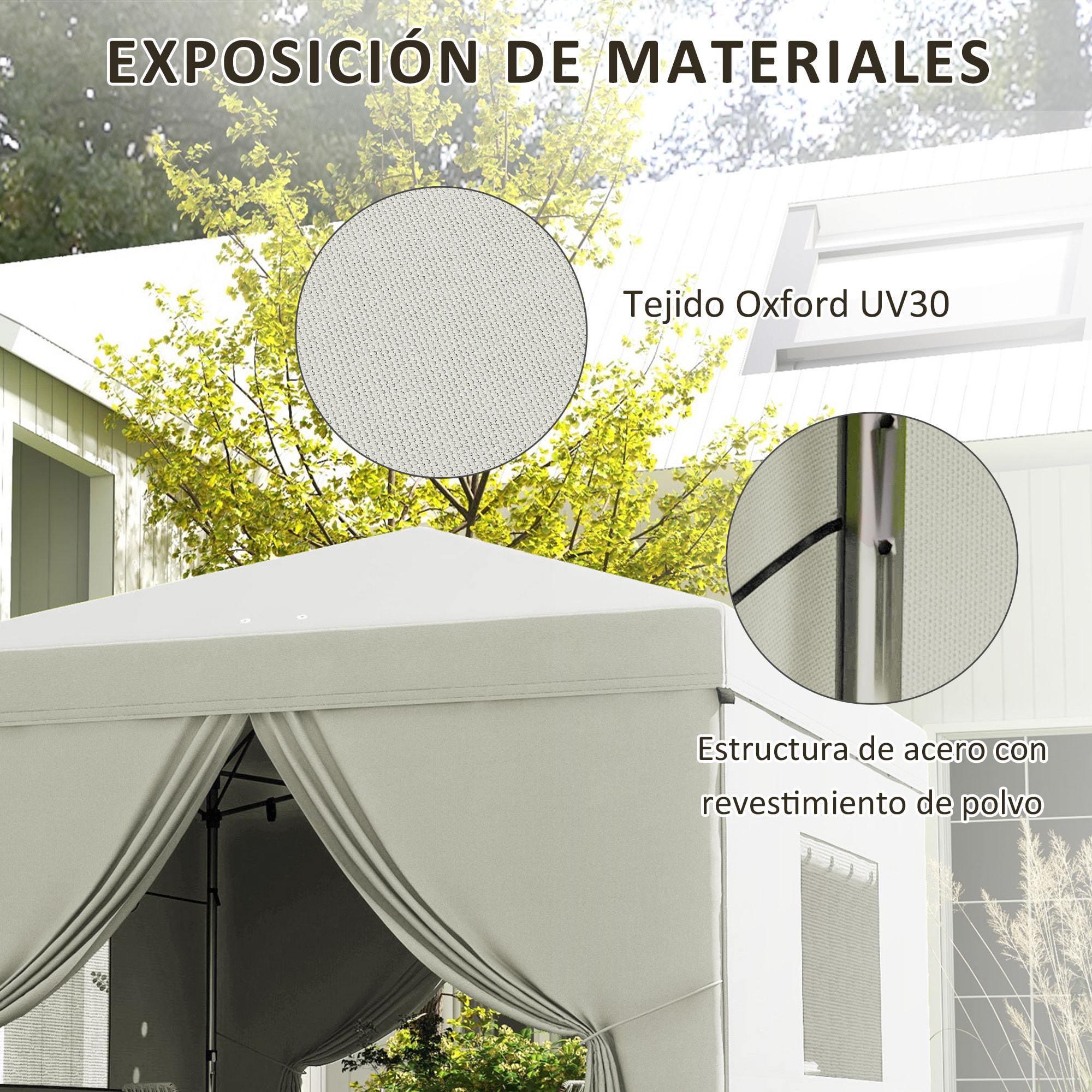 Carpa Plegable Pop-Up 3x3 m Cenador de Jardín con 4 Paredes Laterales 2 Ventanas de Malla Altura Ajustable Bolsa de Transporte Impermeable y Anti-UV para Camping Fiestas Blanco