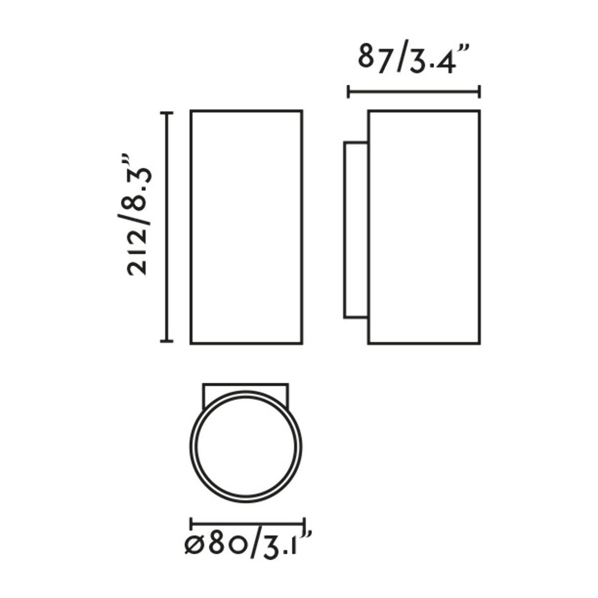 KOV 2L Aplique redondo negro 2700K 23°/23°