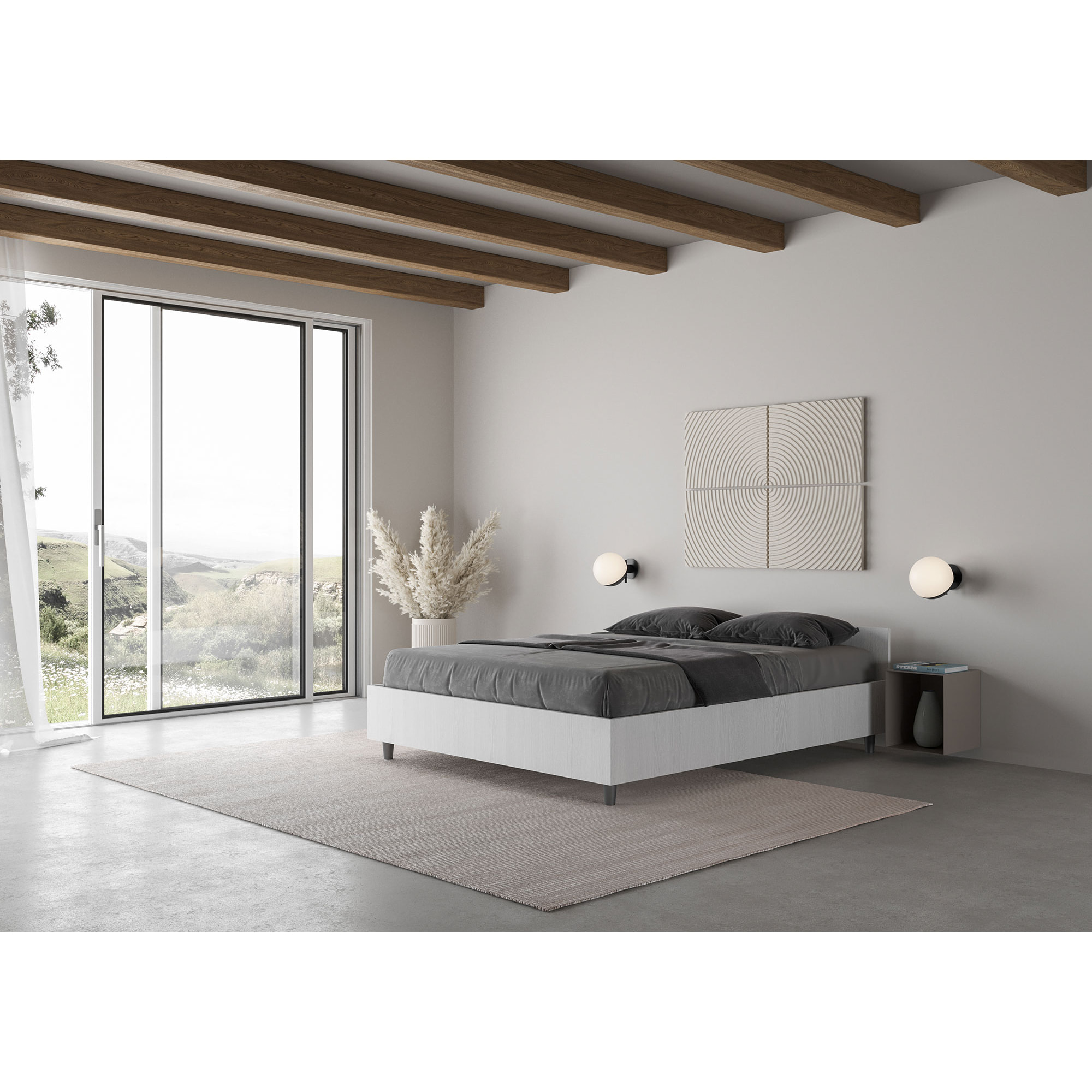 Lit double avec sommier 140x200 frêne blanc Nuamo