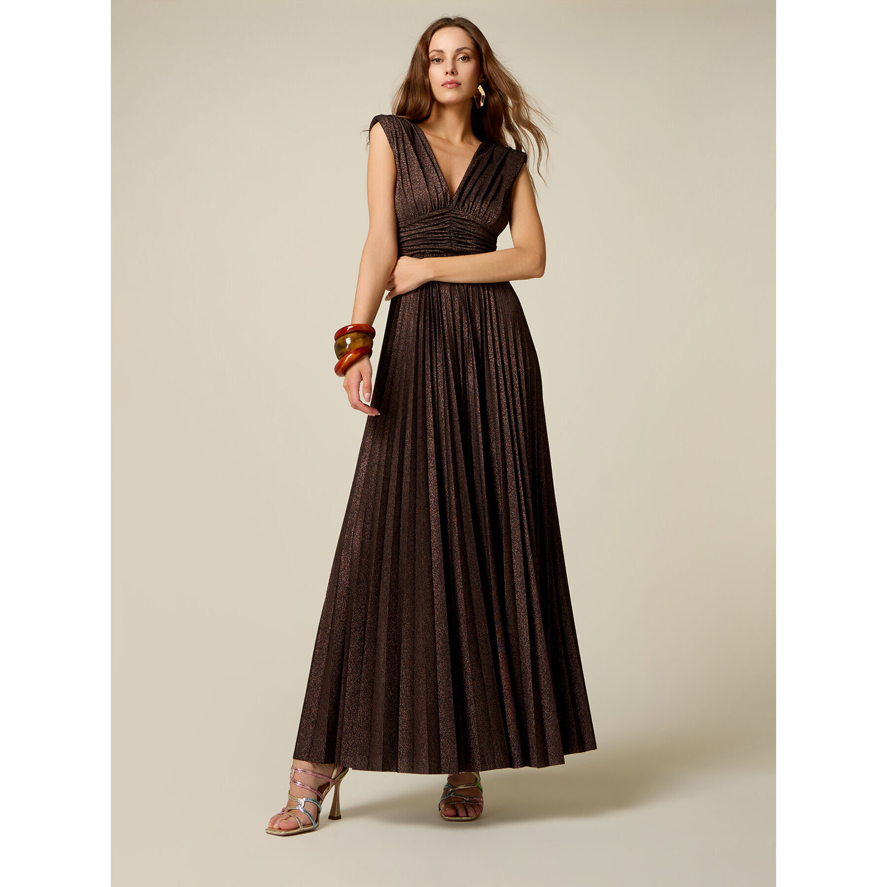 Oltre - Vestito lungo in jersey lurex - Marrone